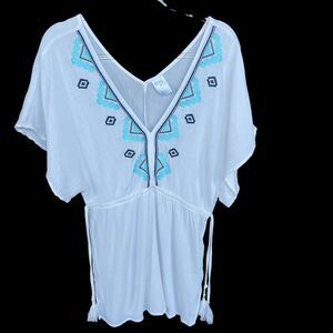 Kona Sol Cover Up Womens Medium White Embroidered Swimwear Rayon Blend Tunic